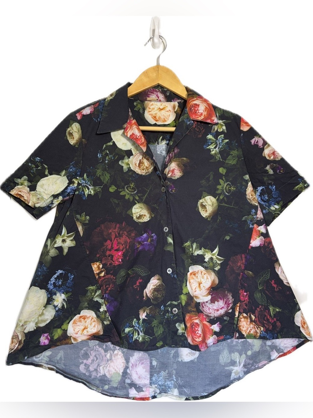 Adam Lippes Dark Floral Button Down Shirt Size 0 Cotton USA Dutch Masters Print